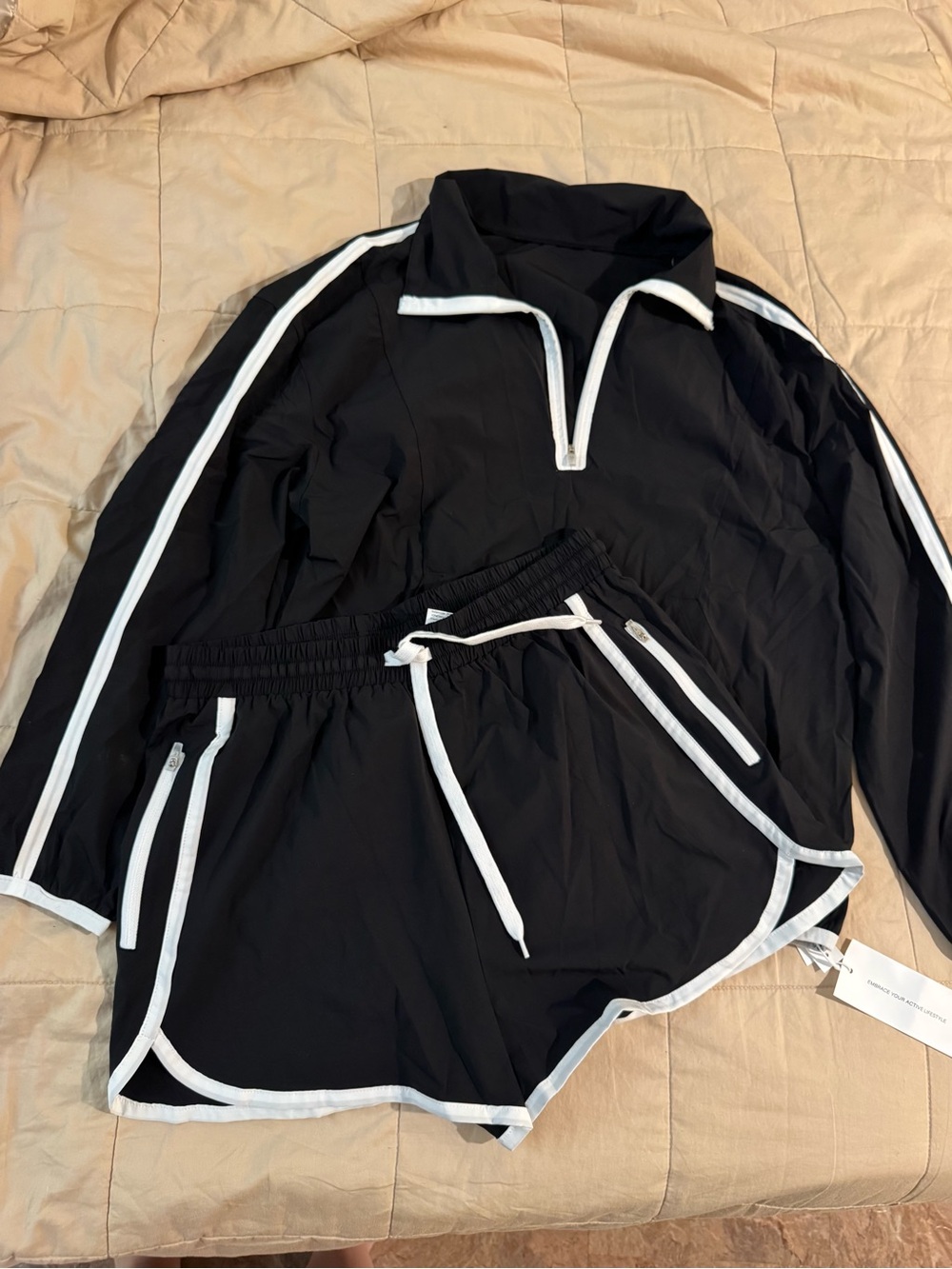 Black Athletic Set with White Trim - Pullover & Shorts